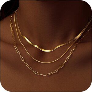 Women's Stackable Dainty Gold Plated Simpl Diamond Trendy Chain Pendant Necklace